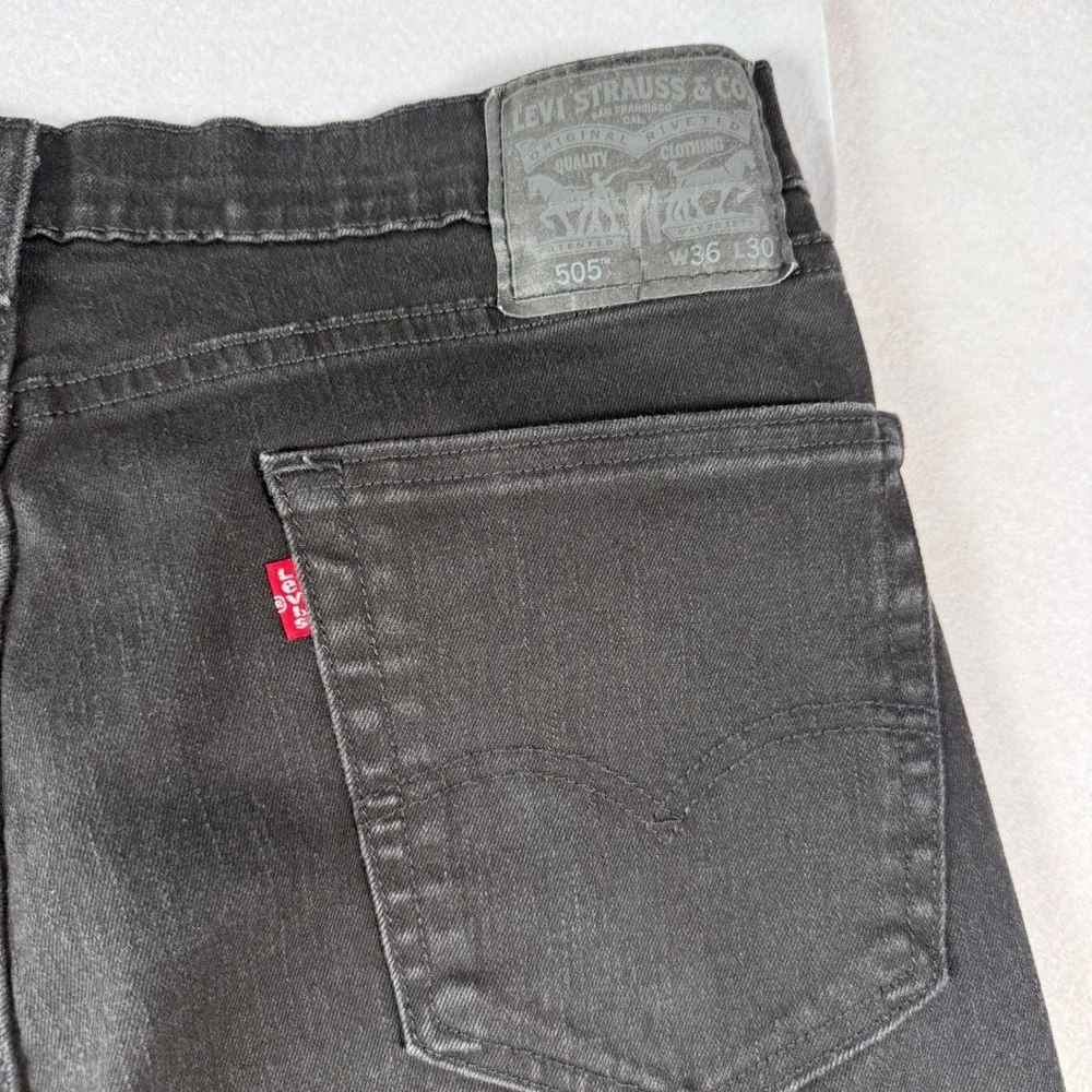 Levis 505 Regular Fit Black Jeans Mens W36 L30 Straight Leg Denim Pants